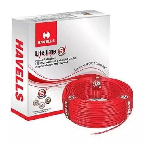 Havells Life Line Series Flexible Industrial Cable Flame Retardant PVC Insulated 1 Core 1.5 sq. mm Nominal Area Red, WHFFCNRA11X5 (Roll of 90 m)