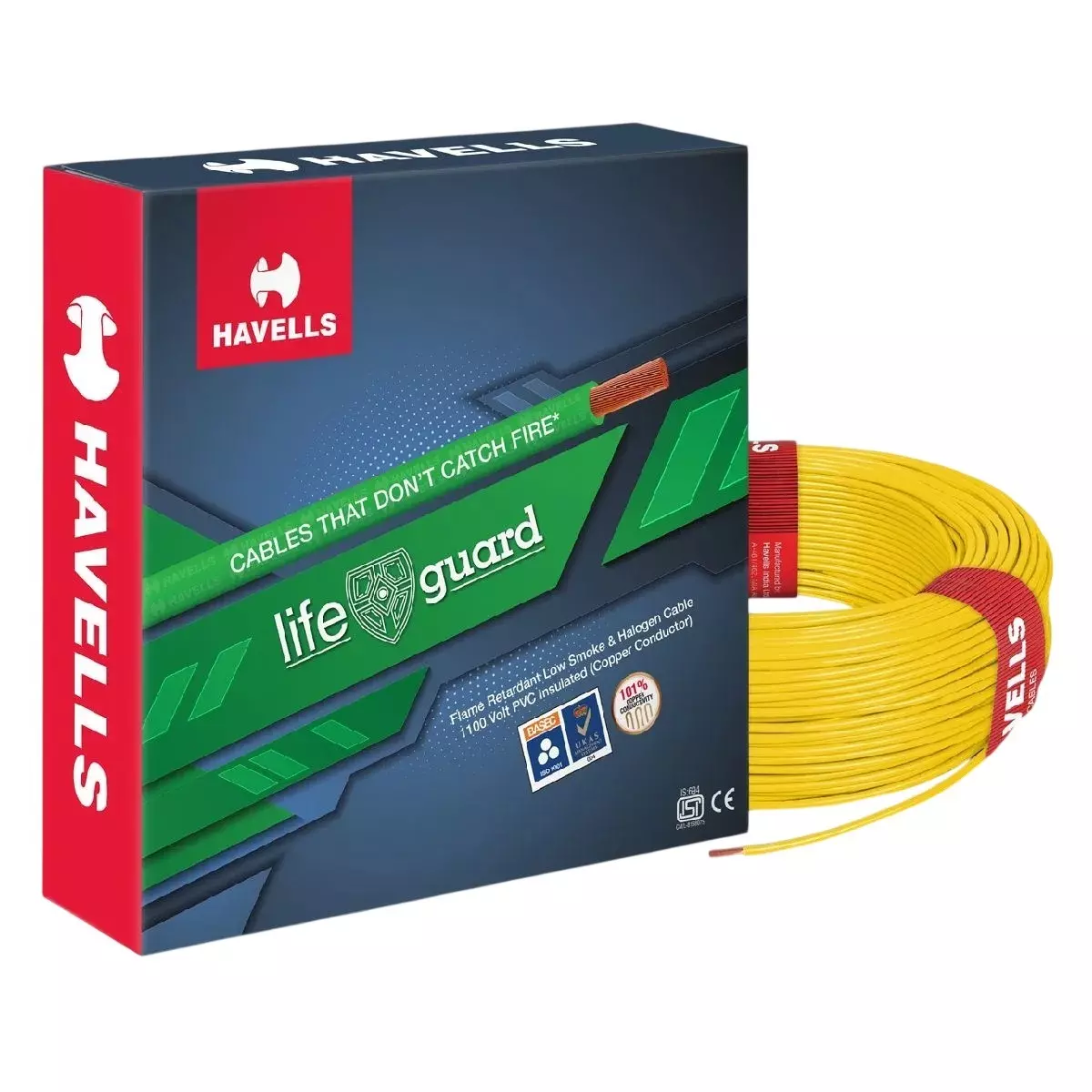 Havells Life Guard Industrial Flexible Cable 6 mm² Nominal Area 1 Core Yellow 180 m Length, WHFFFNYL16X07