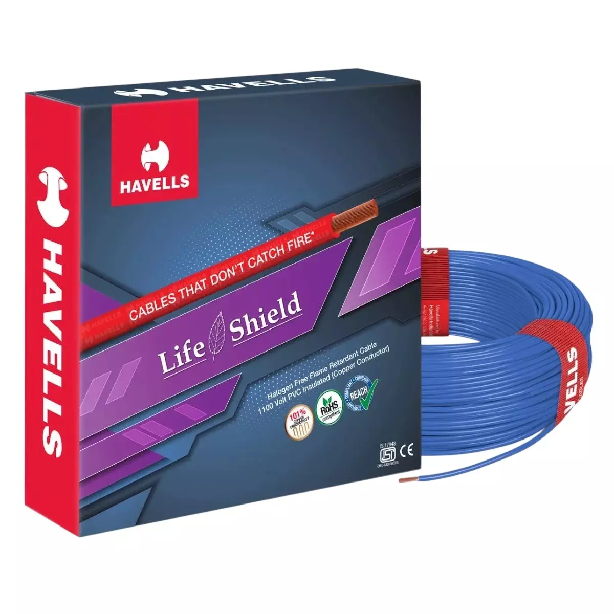 Havells Life Shield Industrial Flexible Cable Halogen-Free 1.50 mm² Nominal Area 1 Core Blue 180 m Length, WHFFZNBLL11X57