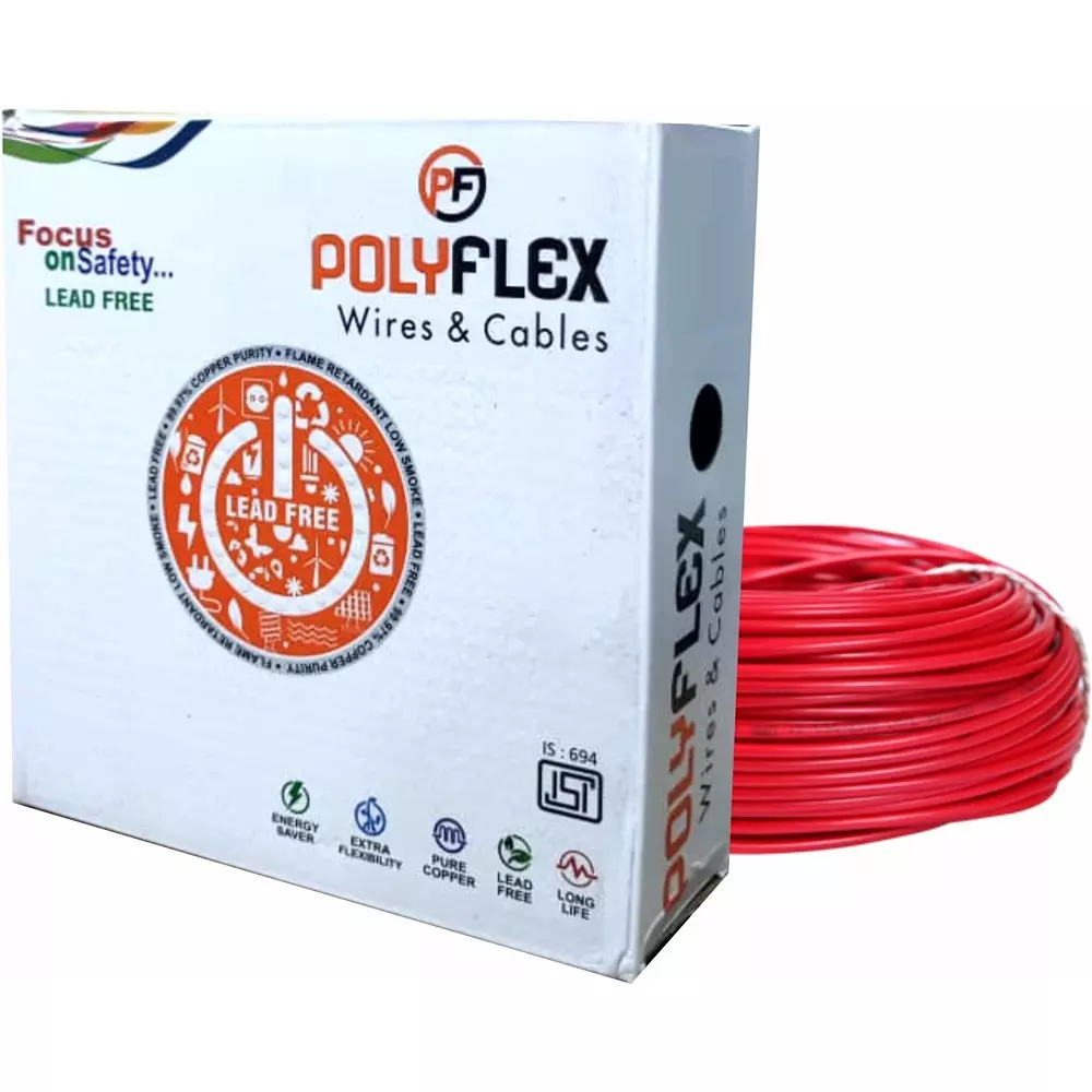 Polyflex 1.5 Sq.mm Clad Copper Electrical Wire 1 Core FR PVC Multistrand Red 80 m Length, RP013