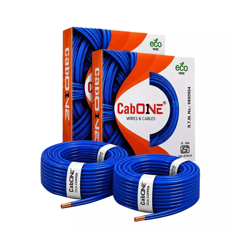 Cabone Electrical Wire Blue FR PVC Insulation CCA Copper 1 Core 1.5 Sq. mm 90 m Length (Pack of 2)