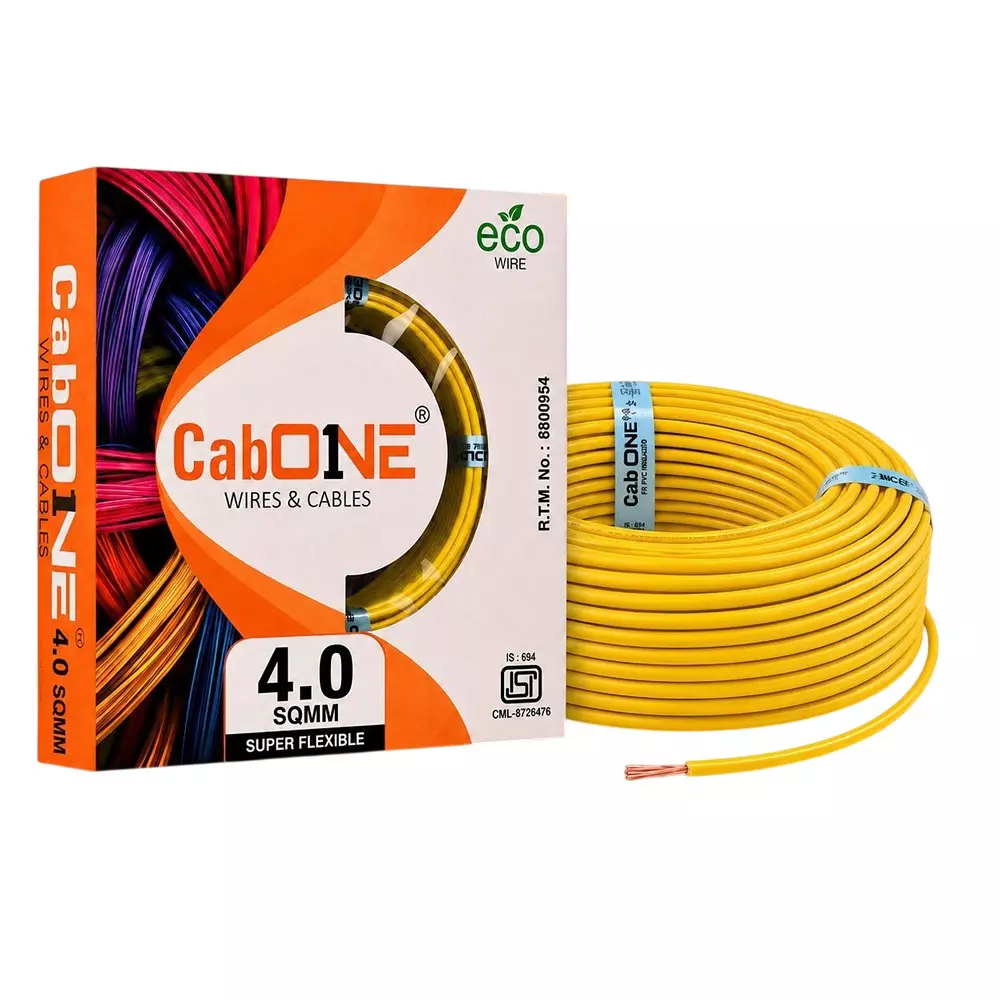 Cabone Electrical Wire Yellow FR PVC Insulation CCA Copper 1 Core 4 Sq. mm 90 m Length