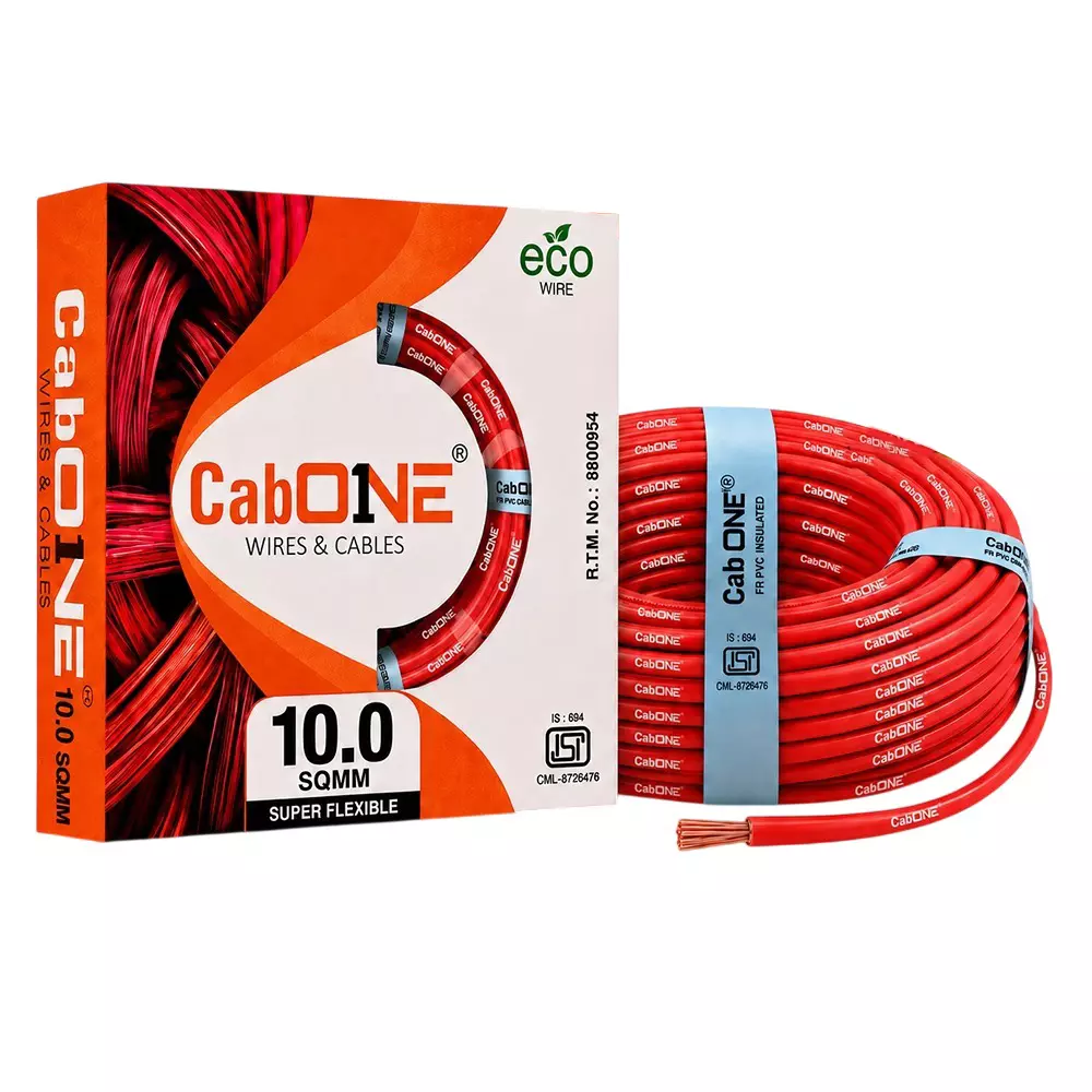 Cabone Electrical Wire RED FR PVC Insulation CCA Copper 1 Core 10 Sq. mm 90 m Length