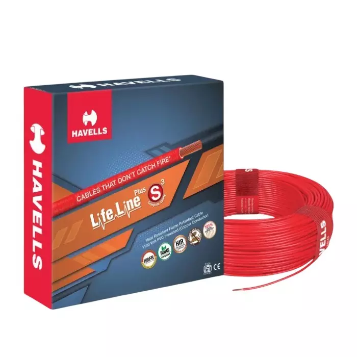 Havells Flame Retardant HRFR Industrial Cable PVC Insulated 1 Core 10 mm² Nominal Area 90 m Red, WHFFCDRA1010