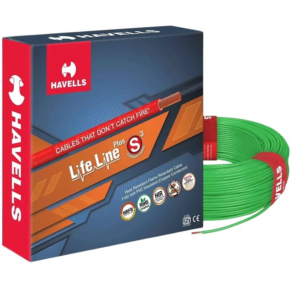 Havells Life Line Plus S3 240 Sq.mm 1 Core HRFR Flexible Electrical Cable Annealed Copper 1000 m Green, WHFFDNGG1240