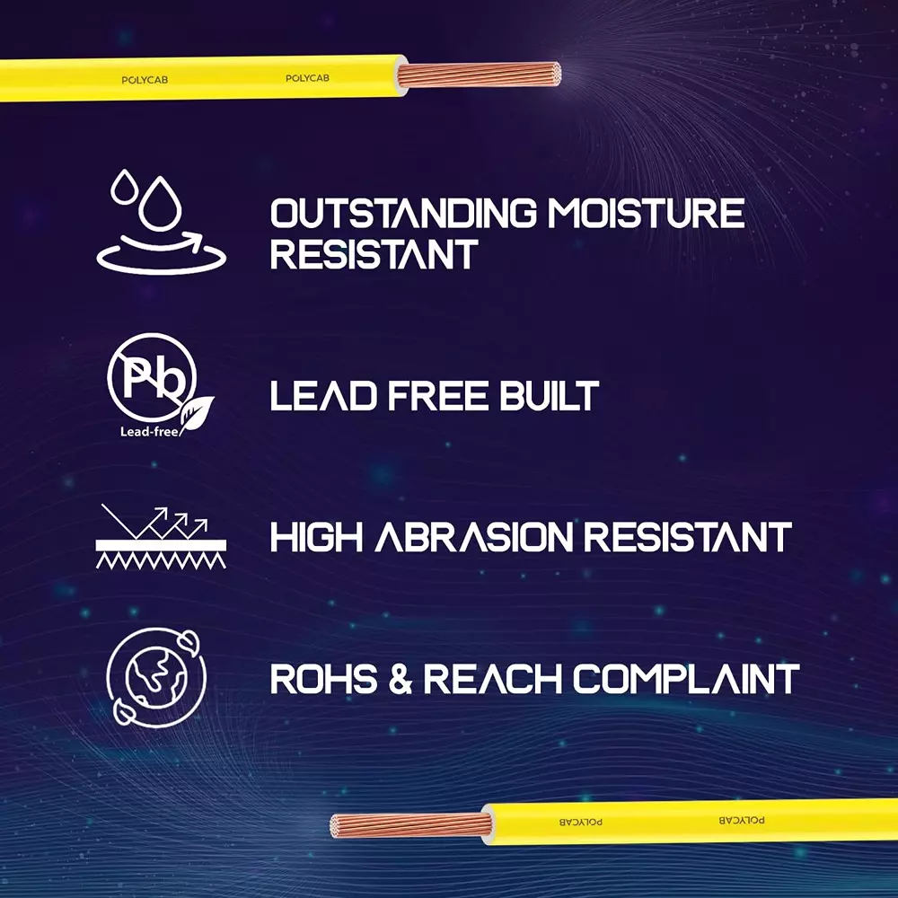 Polycab Suprema Flame Retardant (FR) House Cable 90 m Length 2.5 Sq. mm Copper Conductor 1 Core PVC Insulated Yellow