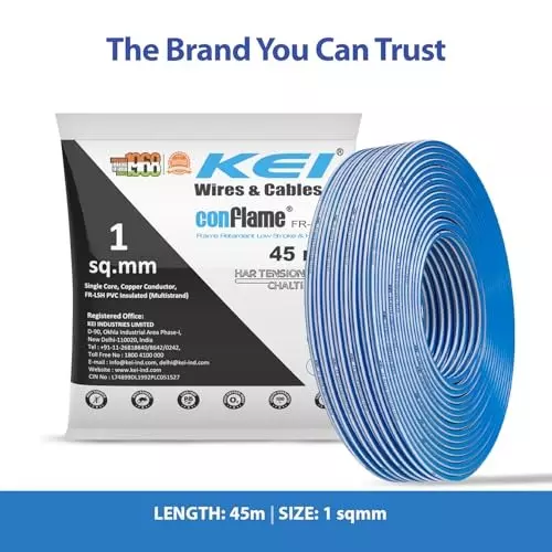 kei-conflame-flame-retardant-fr-house-cable-1-core-1-sq-mm-pvc-insulated-blue-color-for-domestic-industrial-electrical-wiring-roll-of-45-m
