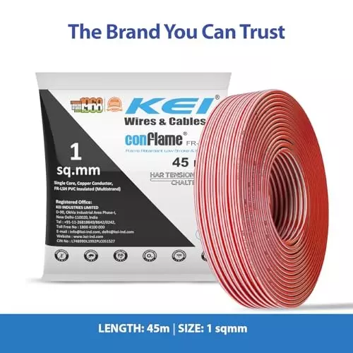 kei-conflame-flame-retardant-fr-house-cable-1-core-1-sq-mm-pvc-insulated-red-color-for-domestic-industrial-electrical-wiring-roll-of-45-m