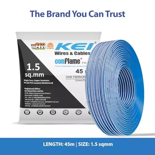kei-conflame-flame-retardant-fr-house-cable-1-core-15-sq-mm-pvc-insulated-blue-color-for-domestic-industrial-electrical-wiring-roll-of-45-m