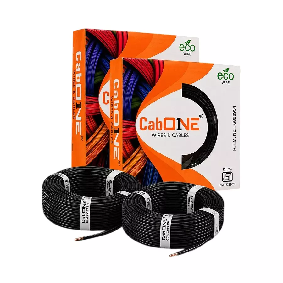 Cabone Electrical Wire Black FR PVC Insulation CCA Copper 1 Core 1 Sq. mm 90 m Length (Pack of 2)