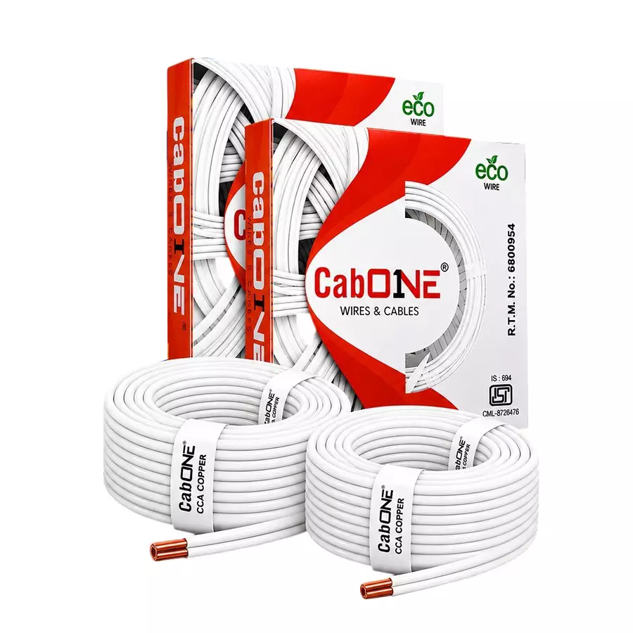 Cabone Electrical Wire White FR PVC Insulation CCA Copper 1 Core 2.5 Sq. mm 90 m Length (Pack of 2)
