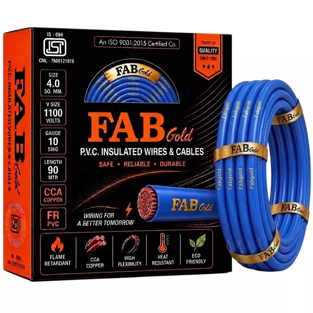 FABGOLD Electrical Wire Blue FR PVC Insulation CCA COPPER 1 Core 4 Sq. mm and 90 m Length