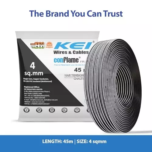 kei-conflame-flame-retardant-fr-house-cable-1-core-4-sq-mm-pvc-insulated-black-color-for-domestic-industrial-electrical-wiring-roll-of-45-m