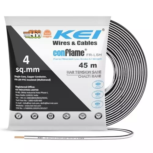 kei-conflame-flame-retardant-fr-house-cable-1-core-4-sq-mm-pvc-insulated-black-color-for-domestic-industrial-electrical-wiring-roll-of-45-m