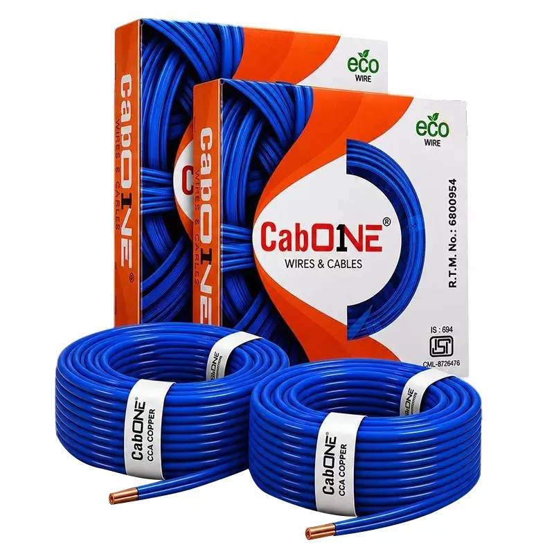 Cabone Electrical Wire Blue FR PVC Insulation CCA Copper 1 Core 1 Sq. mm 90 m Length (Pack of 2)