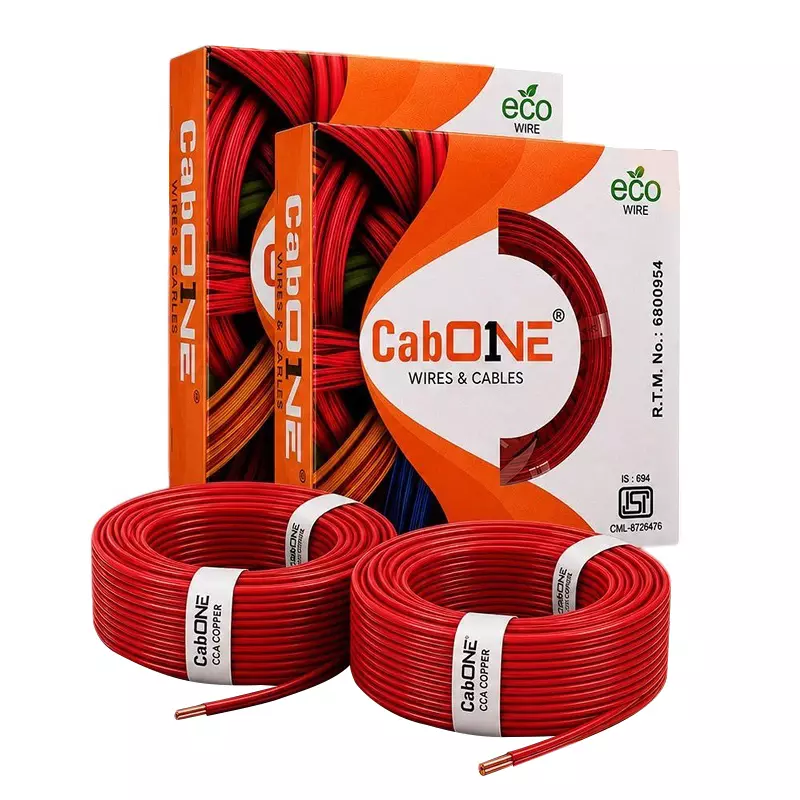 Cabone Electrical Wire Red FR PVC Insulation CCA Copper 1 Core 1 Sq. mm 90 m Length (Pack of 2)