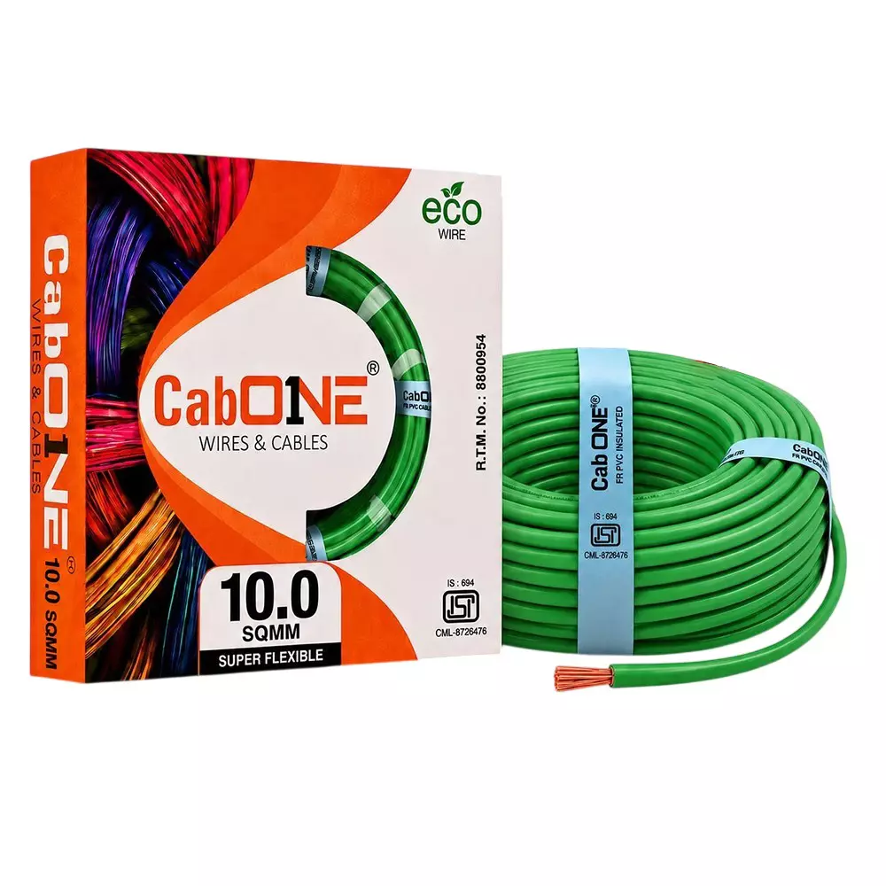 Cabone Electrical Wire Green FR PVC Insulation CCA Copper 1 Core 10 Sq. mm 90 m Length