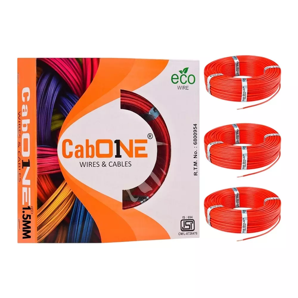 Cabone Electrical Wire Red FR PVC Insulation CCA Copper 1 Core 1.5 Sq. mm 90 m Length (Pack of 3)
