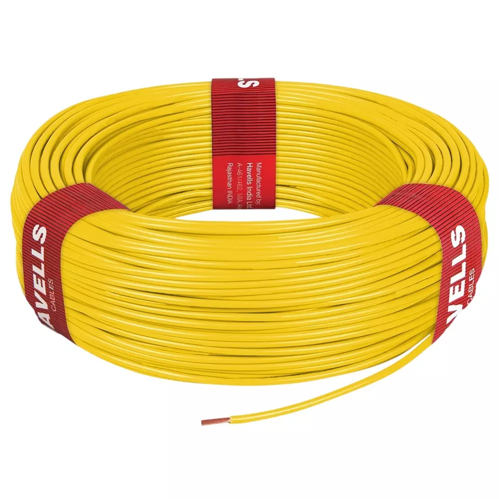 Havells Life Line Plus S3 HRFR PVC Insulated Industrial Cable Single Core 16 sq mm Nominal Area Yellow Color, WHFFCDYA1016 (Roll of 90 m)