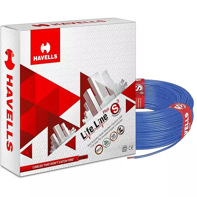 Havells Life Line Series Flexible Industrial Cable Flame Retardant PVC Insulated 1 Core 1.5 sq. mm Nominal Area Blue, WHFFCNBA11X5 (Roll of 90 m)