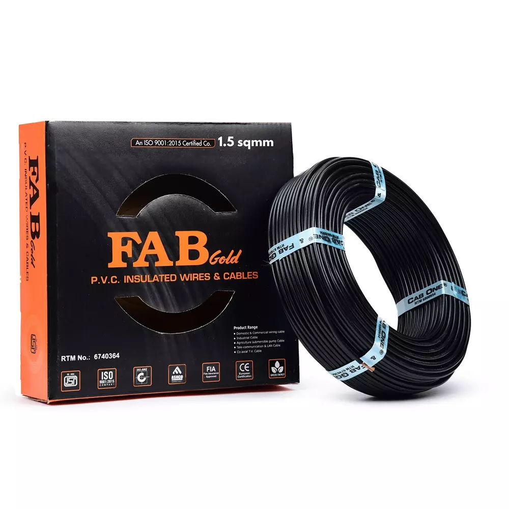 FABGOLD FR Multistrand Cable 1.5 mm² CCA Copper Black for Electric Current Flow, (90 m)