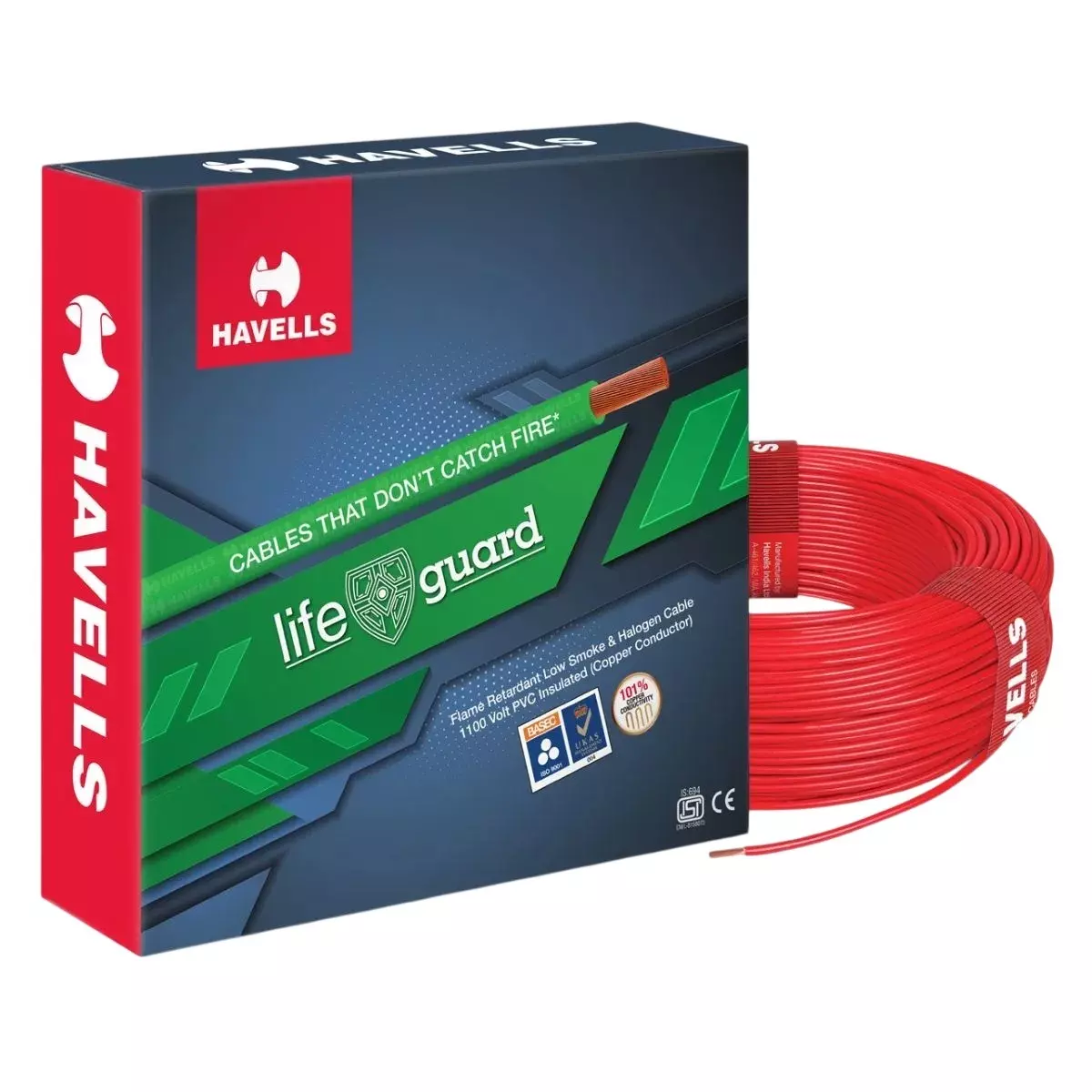 Havells Life Guard Industrial Flexible Cable 1 mm² Nominal Area 1 Core Red 180 m Length, WHFFFNRL11X07