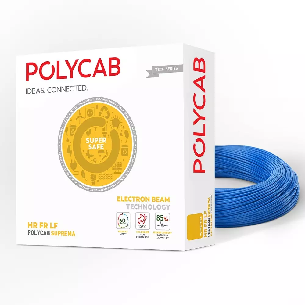 Polycab Suprema Flame Retardant (FR) House Cable 90 m Length 4 Sq. mm Copper Conductor 1 Core PVC Insulated Blue