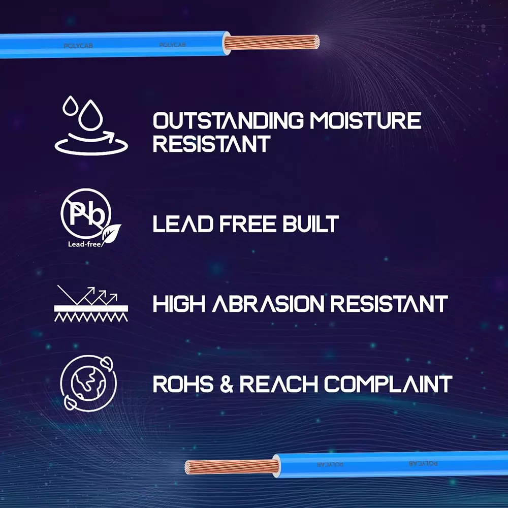 Polycab Suprema Flame Retardant (FR) House Cable 90 m Length 4 Sq. mm Copper Conductor 1 Core PVC Insulated Blue