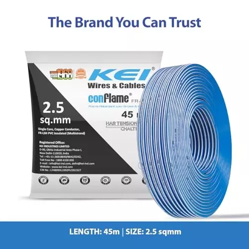 kei-conflame-flame-retardant-fr-house-cable-1-core-25-sq-mm-pvc-insulated-blue-color-for-domestic-industrial-electrical-wiring-roll-of-45-m