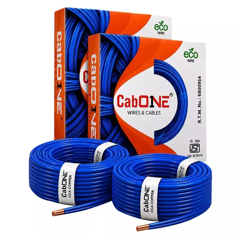 Cabone Electrical Wire Blue FR PVC Insulation CCA Copper 1 Core 0.75 Sq. mm 90 m Length (Pack of 2)