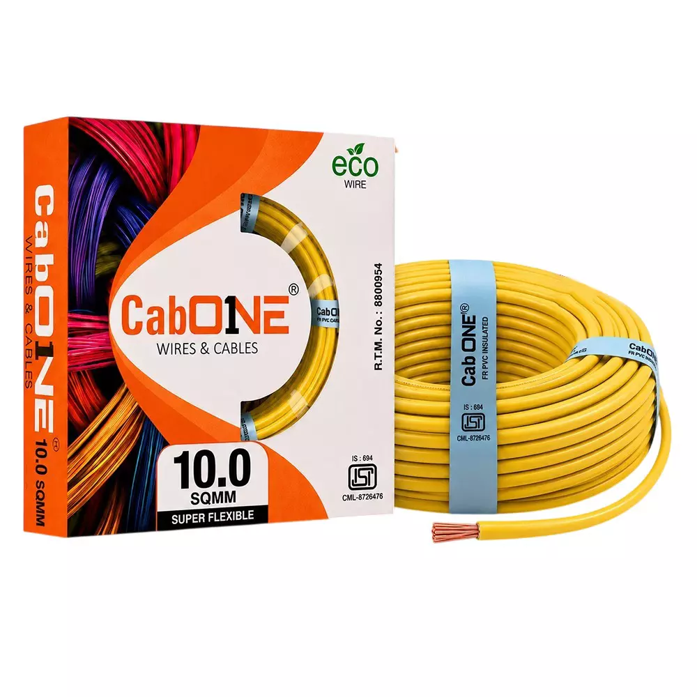 Cabone Electrical Wire Yellow FR PVC Insulation CCA Copper 1 Core 10 Sq. mm 90 m Length