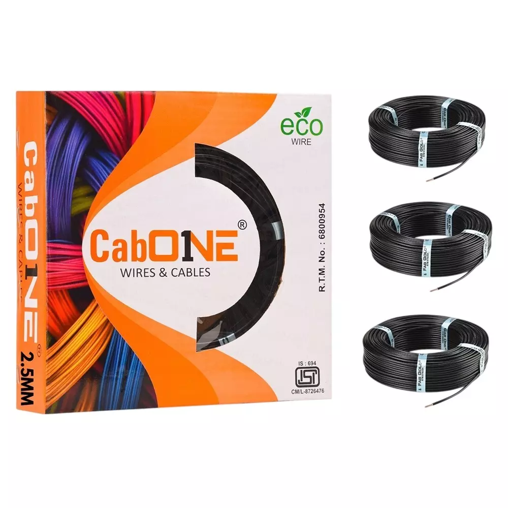 Cabone Electrical Wire FR PVC Insulation CCA Copper 1 Core 2.5 Sq. mm 90 m Length (Pack of 3)
