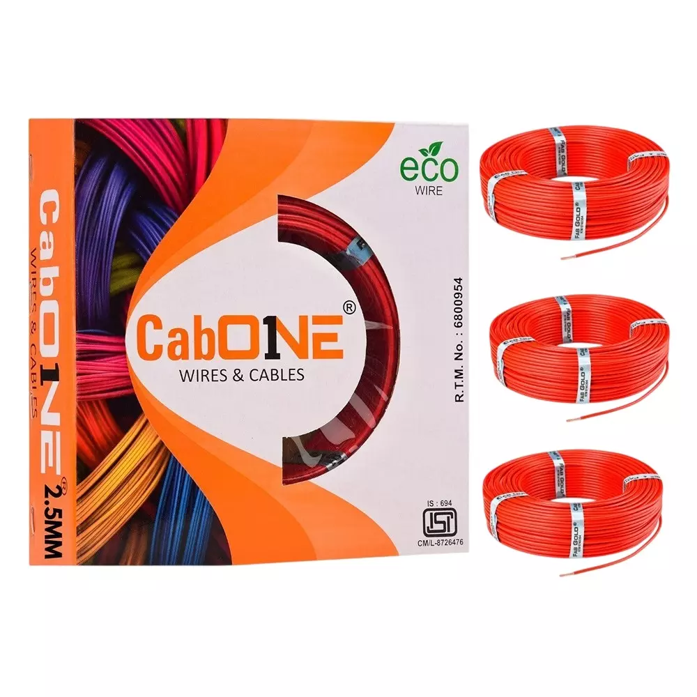 Cabone Electrical Wire Red FR PVC Insulation CCA Copper 1 Core 2.5 Sq. mm 90 m Length (Pack of 3)