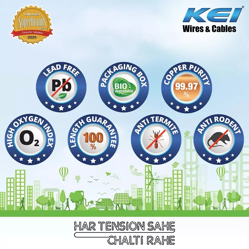 KEI Conflame Green+ Heat & Flame Retardant Low Smoke & Halogen House Wire 4 Sq. mm 1 Core 90 m Copper Blue