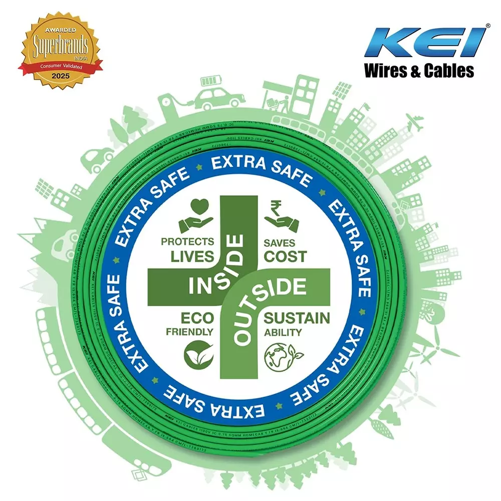KEI Conflame Green+ Heat & Flame Retardant Low Smoke & Halogen House Wire 4 Sq. mm 1 Core 90 m Copper Red