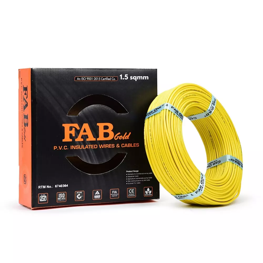 FABGOLD FR Multistrand Cable 1.5 mm² CCA Copper Yellow for Electric Current Flow, (90 m)