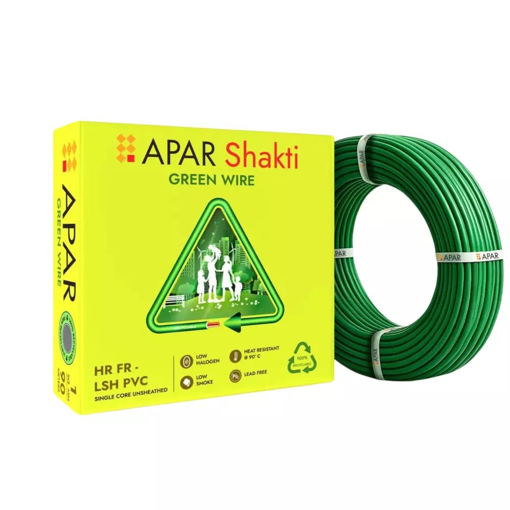 Apar Shakti HR-FRLSH Green Industrial Cable Single Core 2.5 Sq.mm Annealed Copper PVC 90 m Length