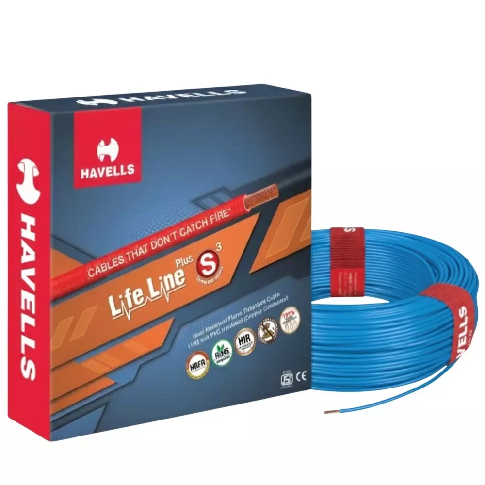 Havells Flame Retardant HRFR Industrial Cable PVC Insulated 1 Core 16 mm² Nominal Area 90 m Blue, WHFFCDBLA1016