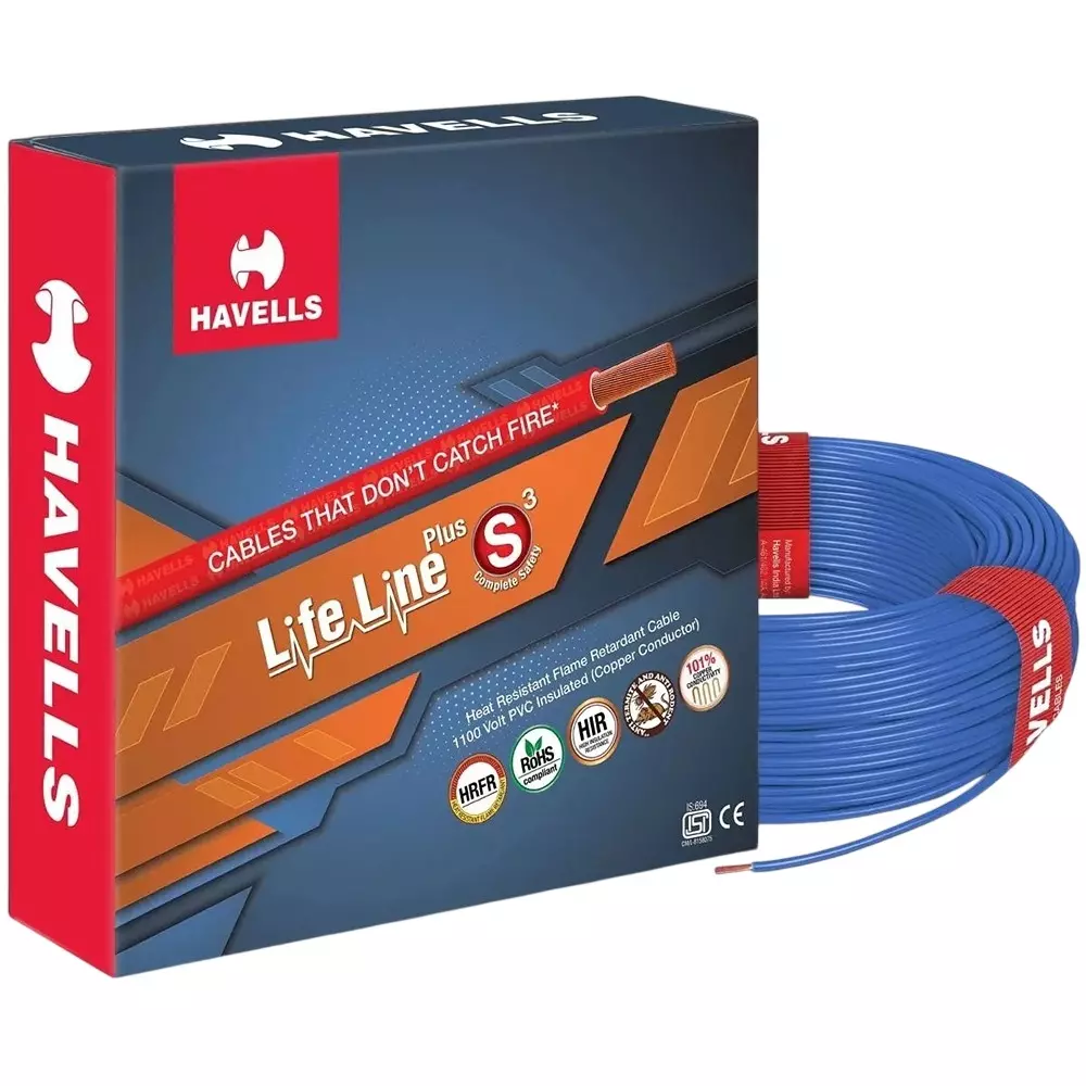 Havells Life Line Plus S3 25 Sq.mm 1 Core HRFR Flexible Electrical Cable Annealed Copper 1000 m Blue, WHFFDNBG1025