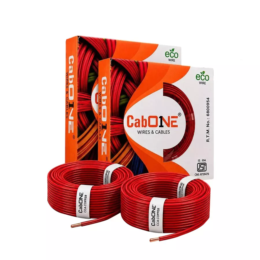 Cabone Electrical Wire Red FR PVC Insulation CCA Copper 1 Core 1.5 Sq. mm 90 m Length (Pack of 2)