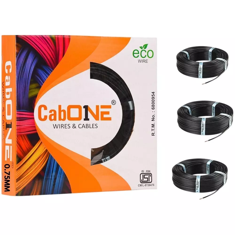 Cabone Electrical Wire FR PVC Insulation CCA Copper 1 Core 0.75 Sq. mm 90 m Length (Pack of 3)