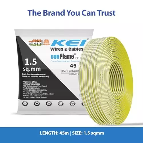 kei-conflame-flame-retardant-fr-house-cable-1-core-15-sq-mm-pvc-insulated-yellow-color-for-domestic-industrial-electrical-wiring-roll-of-45-m