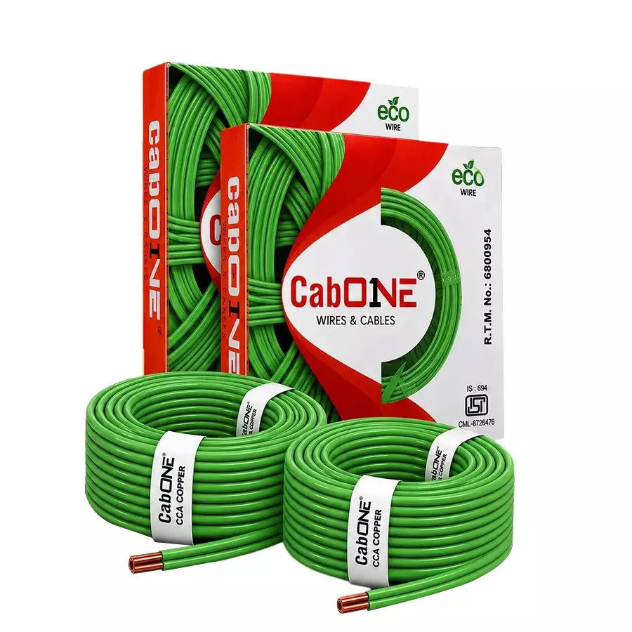 Cabone Electrical Wire Green FR PVC Insulation CCA Copper 1 Core 2.5 Sq. mm 90 m Length (Pack of 2)