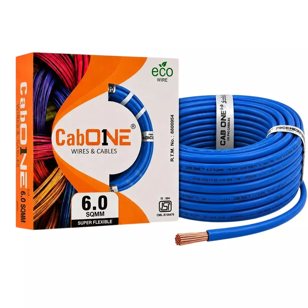 Cabone Electrical Wire Blue FR PVC Insulation CCA Copper 1 Core 6 Sq. mm 90 m Length