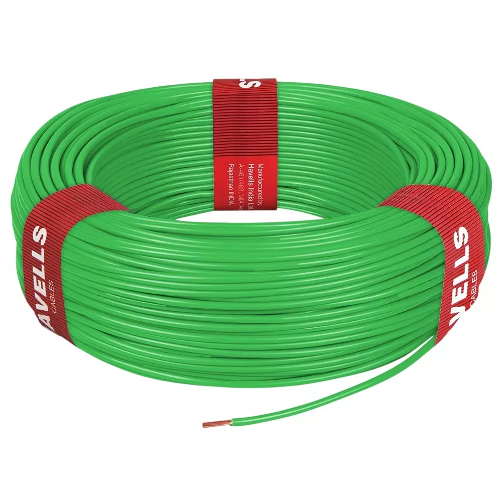 Havells Life Line Plus S3 HRFR PVC Insulated Industrial Cable Single Core 16 sq mm Nominal Area Green Color, WHFFCDGA1016 (Roll of 90 m)