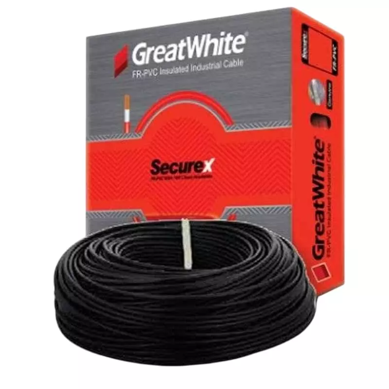 Great White Insulated Copper Electric Wire 4 Sq. mm Single Core Black 90 m Cable Length