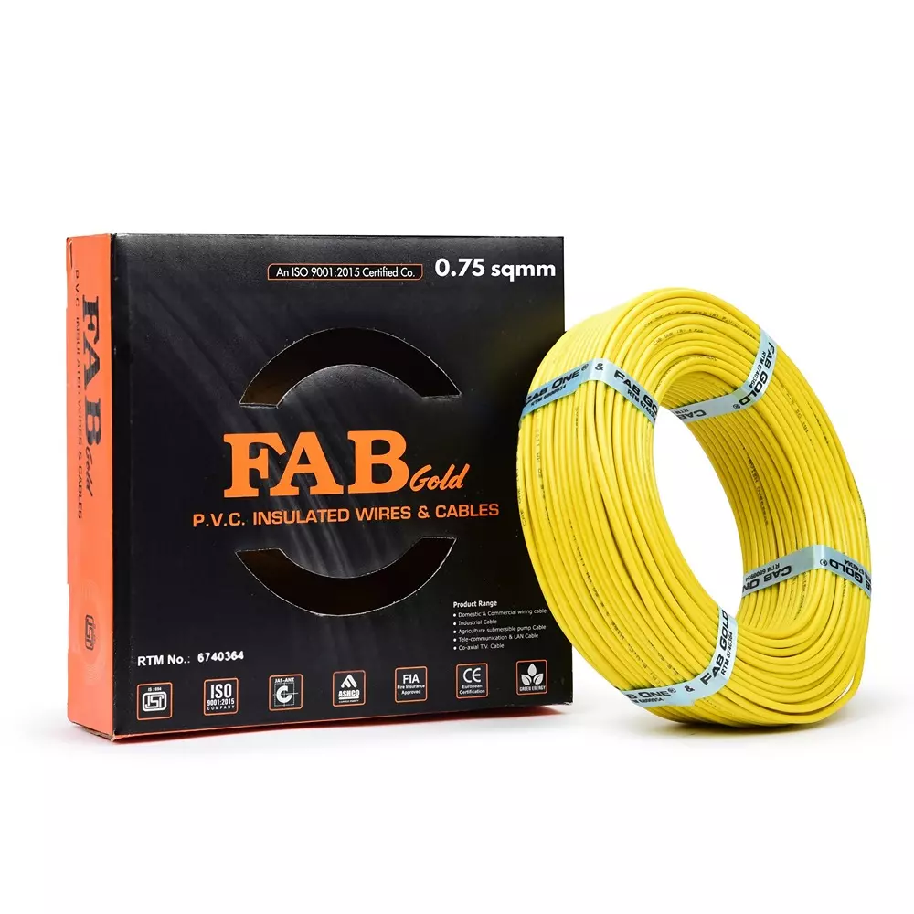 FABGOLD FR Multistrand Cable 0.75 mm² CCA Copper Yellow for Electric Current Flow, (90 m)