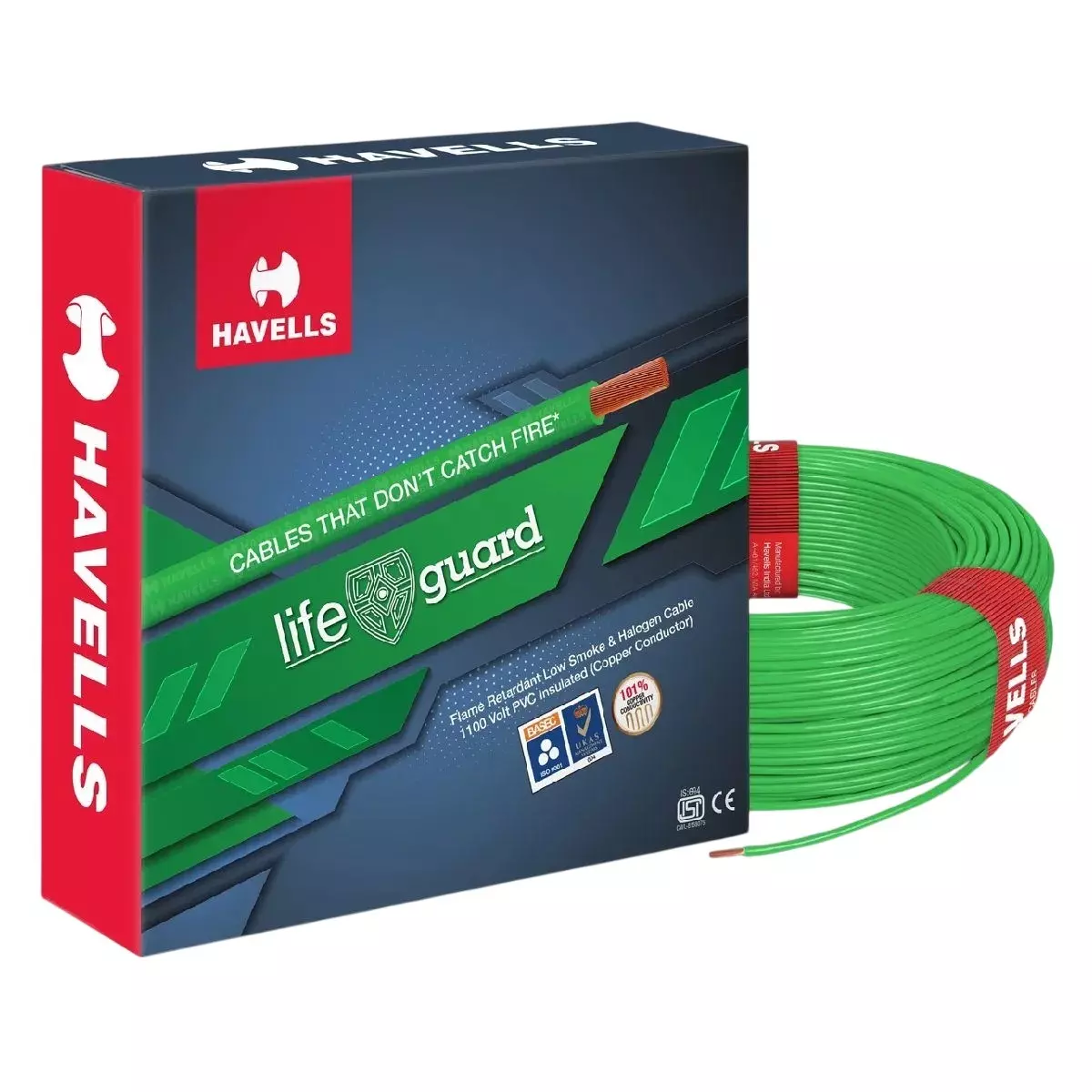 Havells Life Guard Industrial Flexible Cable 1 mm² Nominal Area 1 Core Green 180 m Length, WHFFFNGL11X07