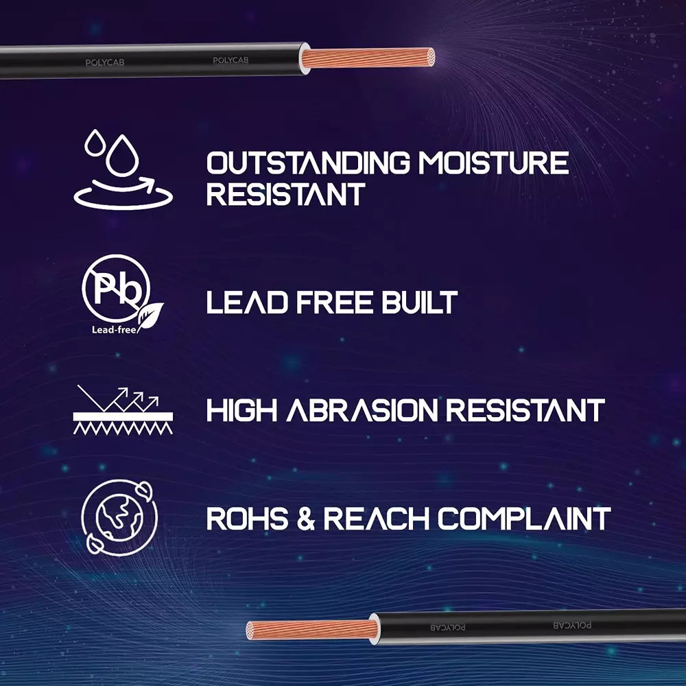 Polycab Suprema Flame Retardant (FR) House Cable 90 m Length 1.5 Sq. mm Copper Conductor 1 Core PVC Insulated Black