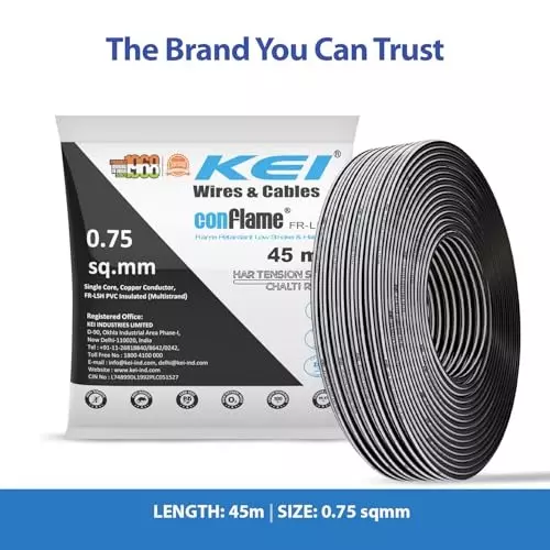 kei-conflame-flame-retardant-fr-house-cable-1-core-075-sq-mm-pvc-insulated-black-color-for-domestic-industrial-electrical-wiring-roll-of-45-m